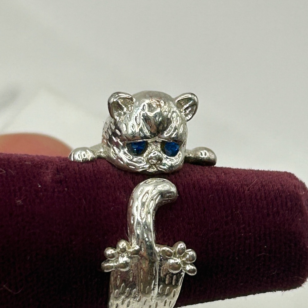 Signed GOLD ORE Sterling Silver Persian Cat Kitty Ring Size 7.25